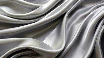 Close up of silver silk background, Abstract white cloth fabric wave, Generative AI illustration photo