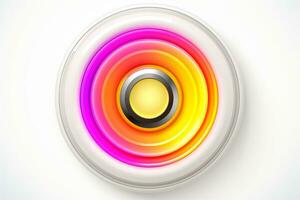 Abstract high tech multicolor button on white background, Generative AI photo