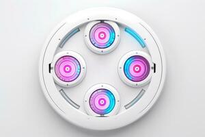 Abstract high tech multicolor button on white background, Generative AI photo