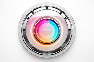 Abstract high tech multicolor button on white background, Generative AI photo