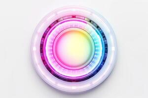 Abstract high tech multicolor button on white background, Generative AI photo