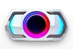 Abstract high tech multicolor button on white background, Generative AI photo