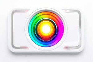 Abstract high tech multicolor button on white background, Generative AI photo