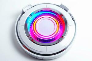 Abstract high tech multicolor button on white background, Generative AI photo