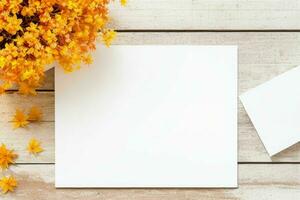 autumn decoration. paperwhite blank card mockup background. AI Generative Pro Photo