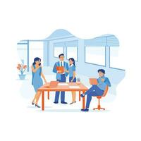 Diverse work team having a meeting in office. Discuss and exchange ideas during meetings. Employee Making concept. trend modern vector flat illustration