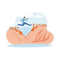 Entrepreneurs jump from the cliff of the past to the future. Go ahead and continuously improve the concept. trend modern vector flat illustration