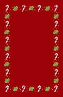 Vertical Rectangle Christmas Frame Border, Winter Holiday Graphics. Cute Mistletoe and Candy Cane pattern, card and social media post template vector illustration.