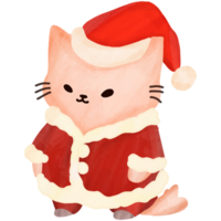 Cute cat wearing a red Santa outfit. Christmas theme with festive watercolor design. png