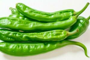 Group of green Chili Peppers. background. AI Generative Pro Photo