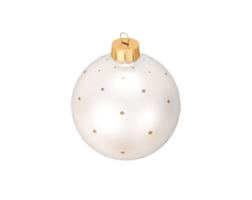 Isolated white Christmas decorative ball with golden pattern on transparent background png