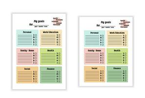 Goals List template. Vector blank page for writing New Year resolutions and yearly or monthly plans. SMART goals system, planning strategy. A4 and US letter paper proportions