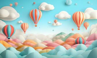 an illustration of clouds and balloons in a paper cut style AI Generated photo