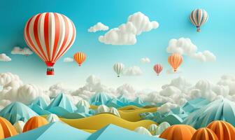 an illustration of clouds and balloons in a paper cut style AI Generated photo