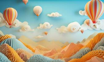 an illustration of clouds and balloons in a paper cut style AI Generated photo
