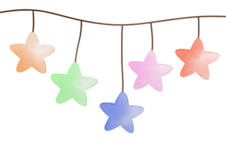 Multi-colored star hanging lights png