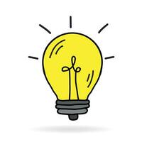 electricity and lighting concept, Vector illustration. Light bulb with rays shine. Energy and idea symbol.