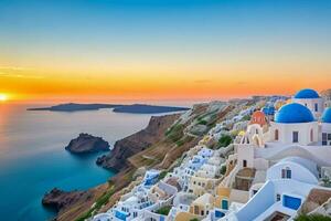 Landscape Mediterranean Santorini island, Greece . AI Generative Pro Photo