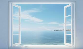 white window open with a view of the sea AI Generated photo