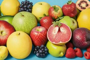 various mixed healthy fruits. background. AI Generative Pro Photo