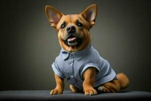 Cute dog wearing shirt. AI Generative Pro Photo