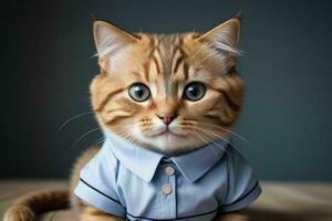 ese linda gato vistiendo camisa. ai generativo Pro foto