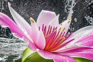 water splashes on the lily flower. background. AI Generative Pro Photo