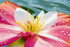 water splashes on the lily flower. background. AI Generative Pro Photo