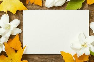 autumn decoration. paperwhite blank card mockup background. AI Generative Pro Photo