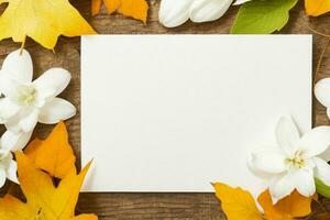 otoño decoración. papel blanco blanco tarjeta Bosquejo antecedentes. ai generativo Pro foto