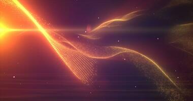 Orange yellow glowing energy bright waves from small particles and lines abstract background photo