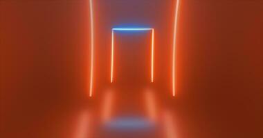 Abstract rectangular tunnel neon orange energy glowing from lines background photo