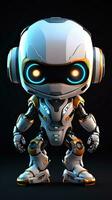 Cute futuristic small white robot with dark background. Generative AI photo