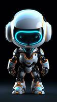 Cute futuristic small white robot with dark background. Generative AI photo