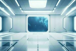 Futuristic empty space Sci Fi Hall room or studio background. AI Generative Pro Photo