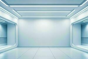Futuristic empty space Sci Fi Hall room or studio background. AI Generative Pro Photo