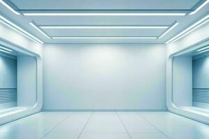 Futuristic empty space Sci Fi Hall room or studio background. AI Generative Pro Photo