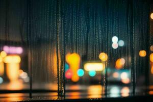 raindrops and streetlights at night. background. AI Generative Pro Photo