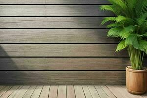 Wooden background with some plants natural scene. AI Generative Pro Photo