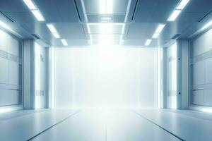 Futuristic empty space Sci Fi Hall room or studio background. AI Generative Pro Photo