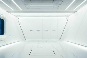 Futuristic empty space Sci Fi Hall room or studio background. AI Generative Pro Photo