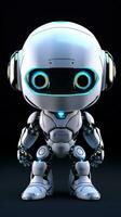 Cute futuristic small white robot with dark background. Generative AI photo