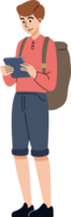Man is using a smartphone or tablet for working, communication, sending messages, chatting, browsing the internet, and using social networking. png