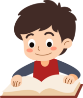 The happy boy is relaxing and enjoying reading books to study and gain knowledge. png