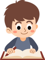 The happy boy is relaxing and enjoying reading books to study and gain knowledge. png