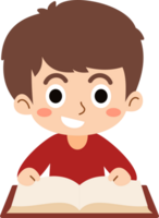 The happy boy is relaxing and enjoying reading books to study and gain knowledge. png