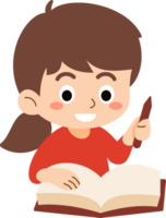 The happy girl is relaxing and enjoying reading books to study and gain knowledge. png