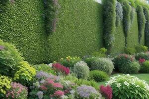 Vertical garden wall. background. AI Generative Pro Photo
