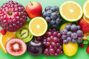 various mixed healthy fruits. background. AI Generative Pro Photo