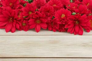 Wooden wall background with flowers natural scene. AI Generative Pro Photo